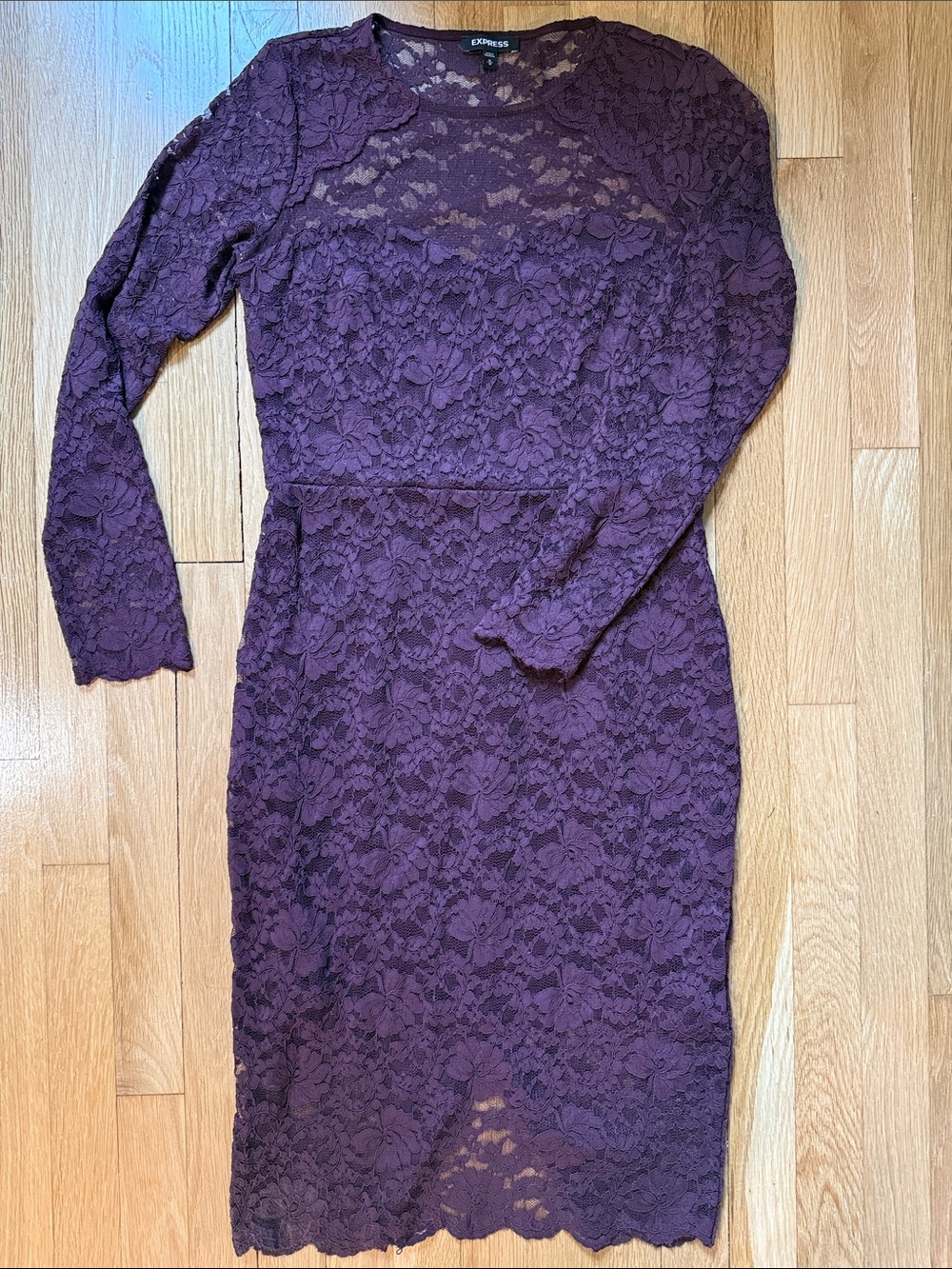 Express Plum Lace Long Sleeve Sheath Dress